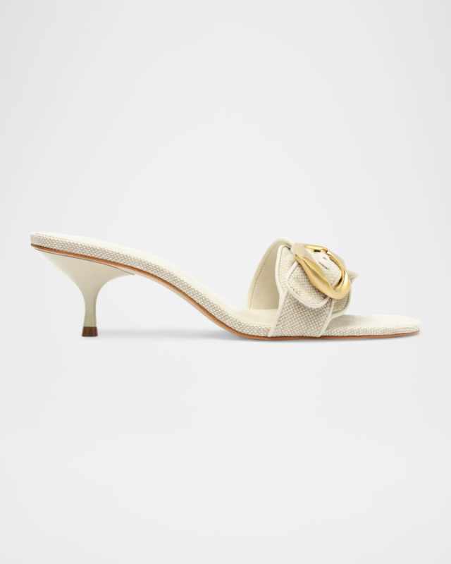 Olga Linen Buckle Slide Sandals